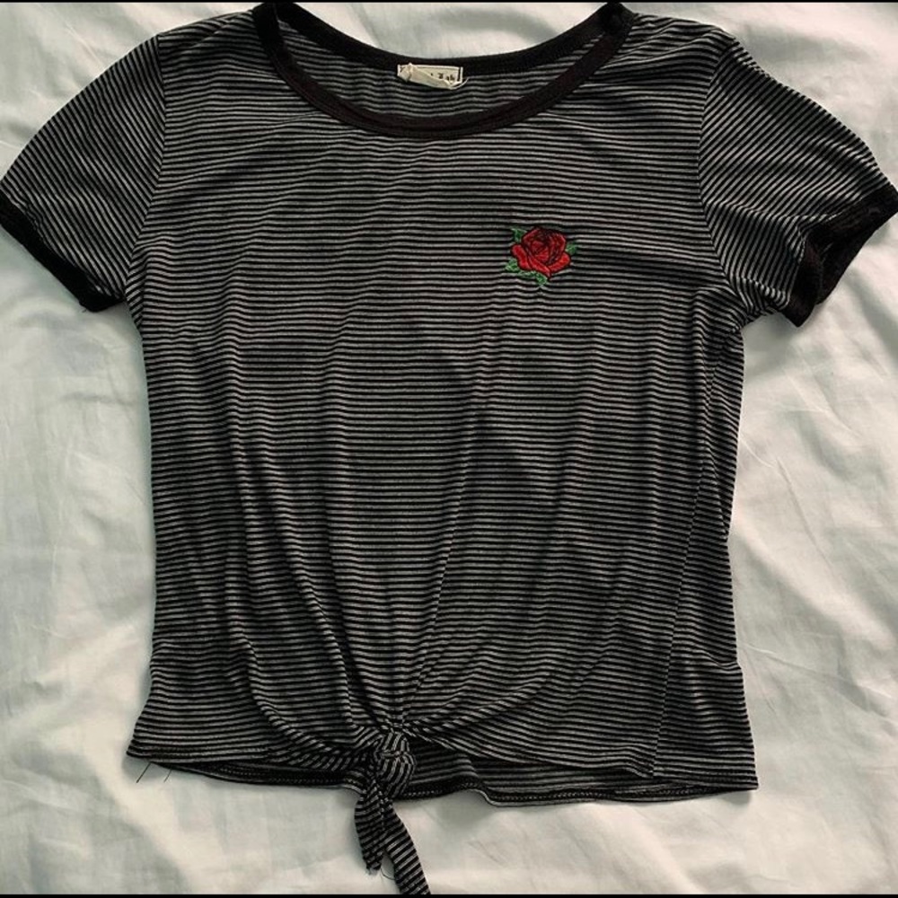 Black & White Striped Embroidered Shirt